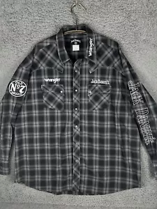 VTG Wrangler Button Down Shirt Mens 2XL Black Plaid Jack Daniels Rodeo Cowboy - Picture 1 of 15