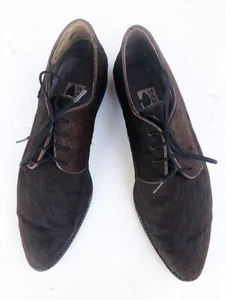 Rare 80s Make Up New Wave Brown Pointy Toe Lace Up Animal hide Oxford shoes 6.5 - Picture 1 of 6