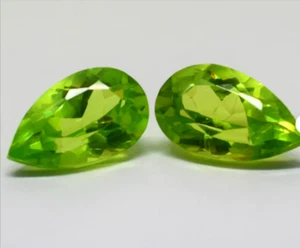 Pear Cut Natural 18 -20 Ct Dark Neon Green Peridot Pair Certified Loose Gemstone - Picture 1 of 3