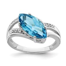 Sterling Silver Rhodium Blue Topaz & Diamond Ring Size 6 Gift For Women