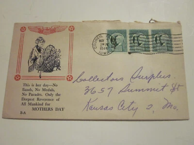 Segunda Guerra Mundial EE. UU. 1945 CONSEJO FAROLES OIWA Patriótico B-A CACHET DÍA DE LA MADRE Foto 1 de 3