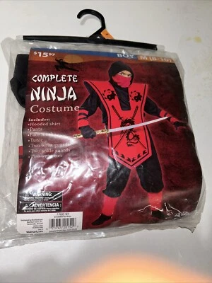 JUEGO DE PIEZAS DE DISFRAZ DE NINJA ROJO/NEGRO TALLA 8-10 (paquete abierto) COMPLETO Foto 1 de 4