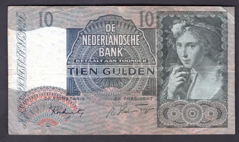 Netherlands, De Nederlandsche Bank, 10 Gulden, 13-3-1942 (WPM 56b). 6 BQ 035432 Cover