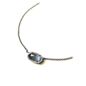 NWT & Dustbag Kendra Scott Elisa Silver Slate Glass Stone Pendant Necklace
