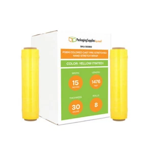 8 Rollen - Gelb 15 Zoll x 1476 Fuß Vordehnbar Hand Verpackung Schrumpffolie 30 Stärke - Bild 1 von 6