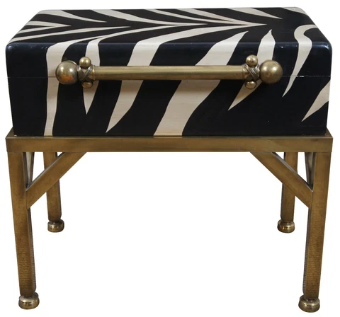 Vintage Hart Associates Brass Zebra Painted Safari Chest Trunk Box Table 21" Cover