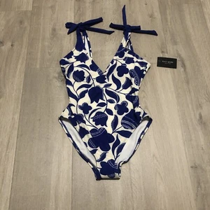 Traje de baño floral Kate Spade baya azul zigzag talla pequeña 1 pieza - Imagen 1 de 5