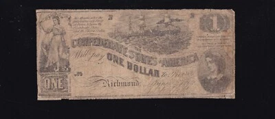 US CSA T-44 1862 $1 Confederate States Bank Note Fine (047) - Image 1 of 2