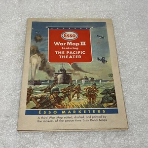 WWII ESSO WAR MAP III FEATURING THE PACIFIC THEATER JAPAN GAS OIL ROAD US - Picture 1 of 24