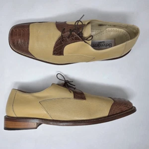BELVEDERE FLORENCE OSTRICH TAN BROWN MICRO DOT CAP TOE DERBY SHOES MENS 13 M - Picture 1 of 10