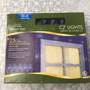 Holiday Time C7 BLUE Bulb Indoor:Outdoor Christmas Light Set 25CT 24 Feet *NEW* - Picture 1 of 7