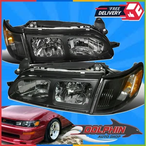 For 93 97 Toyota Corolla DX Headlights Black Clear Lens Head Lamp Set Left Right - Picture 1 of 8