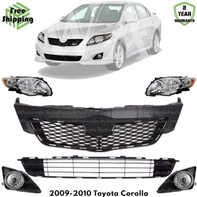 Front Grille Assembly & Headlight Assembly Kit For 2009-2010 Toyota Corolla - Imagem 1 de 4