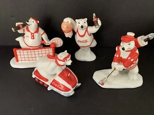 Coca Cola Polar Bears 4 Figurines 1995 Enesco Porcelain Vintage - Picture 1 of 21
