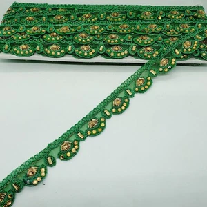 1m 2.5cm Green embroidered crystal guipure Venise lace Embellishment Trimming - Picture 1 of 1