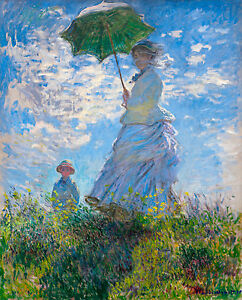 Monet 1875, Woman with a Parasol Umbrella, Fade Resistant HD Art Print or Canvas