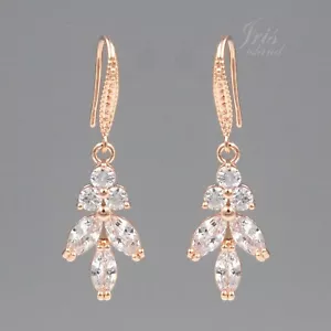 Rose Gold Plated Cubic Zirconia CZ Wedding Dangle earrings Bridesmaids 0044 Gift - Picture 1 of 4