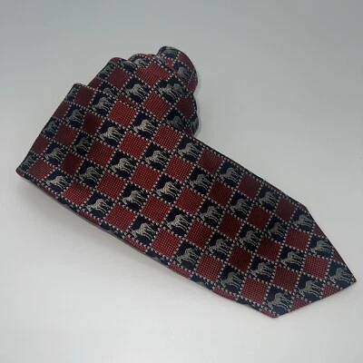 Robert Talbott Rara corbata de seda azul marino, rojo a cuadros corbata burro, estrellas políticas Foto 1 de 4