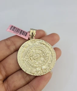Real 14k Gold Charm Pendant Aztec Mayan Calendar Round Style 14kt - Picture 1 of 5