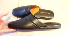 The Vermont Country Store Men's Genuine Black Leather Scuffs Slippers Size 11M