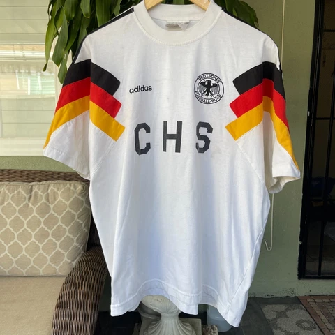 Vintage ADIDAS Germany Fussball-Bund DFB 1992 Euro Striped Jersey 90s SZ L CHS Cover