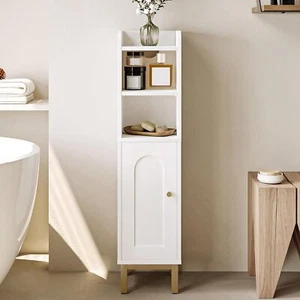 Bathroom Storage Cabinet Small Corner Floor Cabinet with Door and Shelves Narrow - Picture 1 of 8