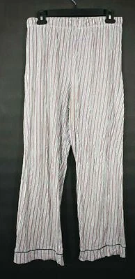 Anne Klein Womens Pink Cotton Blend White Black Stripe Pull On Sleepwear Pants M - Image 1 of 4