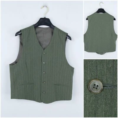 Mens Waistcoat Large Size US 42 Green Striped Formal Dress Vest - Image 1 of 4