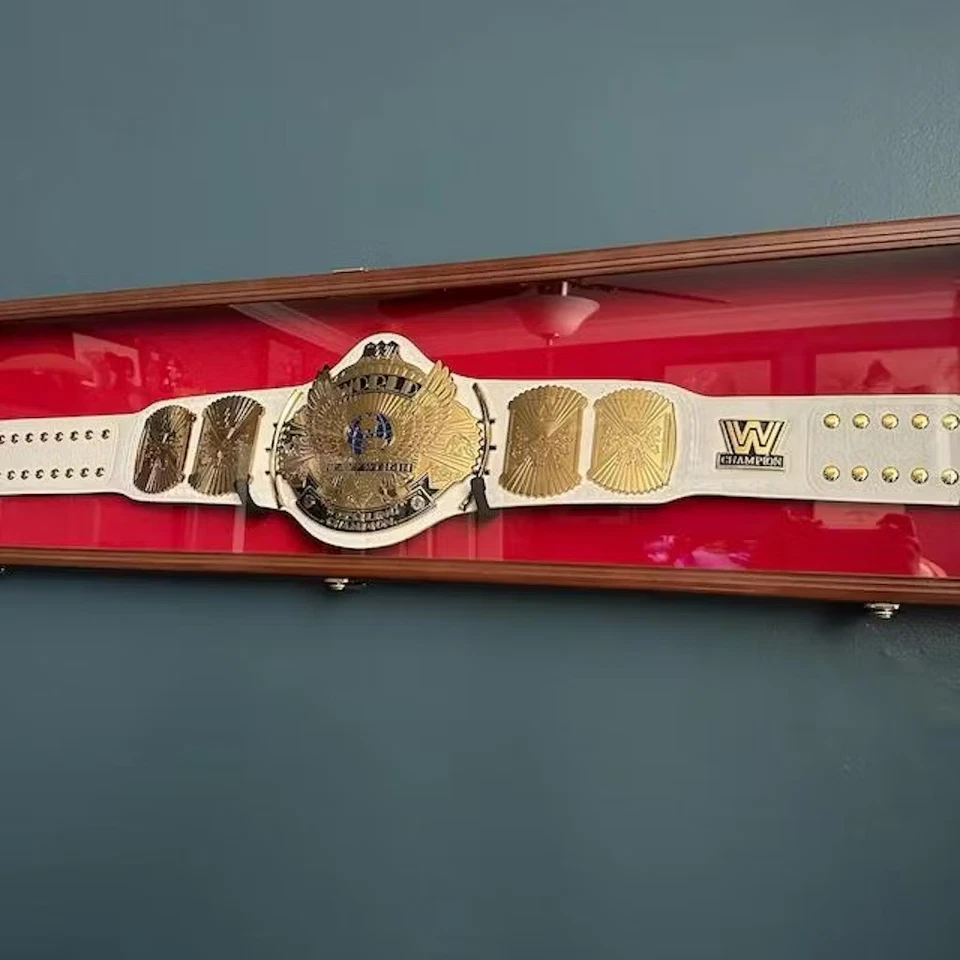 CHIBURASHKA3 Wrestling Belt Display Case Walnut Wood WWE MMA Boxing Title Cabinet Shadow Box