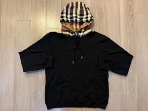 Burberry Check Hood Pullover Hoodie black sz M - Picture 1 of 2