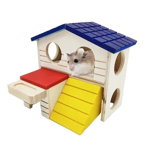Pet Small Animal Hideout Hamster House Deluxe Two Layers Wooden Hut - Picture 1 of 7