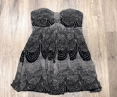 Express Top Womens 6 Silk Y2K Babydoll Strapless Black White Flowy Party - Image 1 of 4