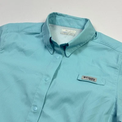 Columbia PFG Shirt Womens Medium Aqua Short Sleeve Fishing Vented Outdoor - Image 1 of 4