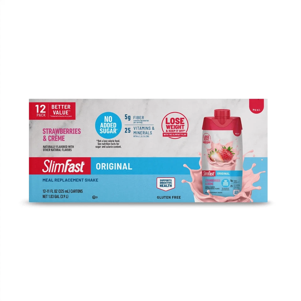 Batido de repuesto SlimFast para comidas, crema de fresas original elige paquete de 4 8 12 Foto 1 de 1