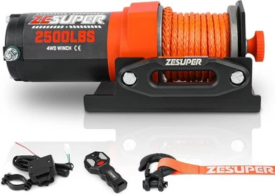 Cabrestante eléctrico ZESUPER 2500 lb 12 V CC 30 ft cuerda sintética todo terreno impermeable U Foto 1 de 4