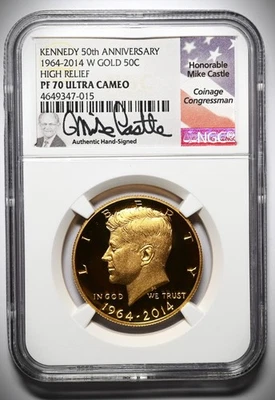 2014 W 3/4 oz Gold Kennedy Half Dollar PF 70 NGC (Castle) - Image 1 of 2