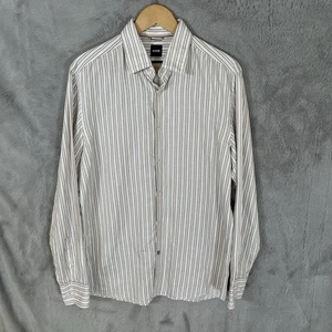 Hugo Boss C-HAL-KENT Shirt Mens Large / 16” Stripes Linen Blend - Picture 1 of 10