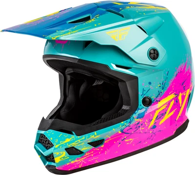 FLY RACING - KINETIC DRIP HELMET TURQUOISE/PINK/YELLOW - YOUTH SMALL - Image 1 of 2