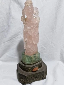 Antique Qing Dynasty CHINESE CARVED PINK QUARTZ Guanyin Statue H25cm W743g - Bild 1 von 10