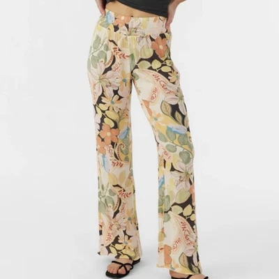 Pantalones O'Neill Johnny Floral Cintura Elástica Arrugada Floral Paisley Pierna Ancha Talla L Foto 1 de 4