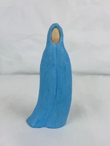 Vintage Hand carved Wooden Figurine “SILENT PRAYER” Woman Blue Faceless Signed - Picture 1 of 8