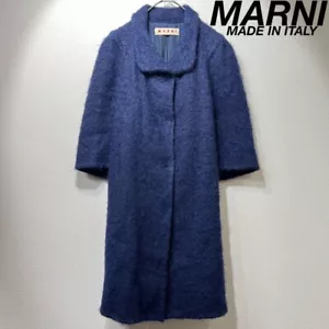 Marni Design Wool Long Coat Mohair Round Collar Short Sleeve Jacket 38 - Picture 1 of 11