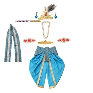 Little Kanha JI  Costume for Kids With Dhoti,Patka,Mukut Bansuri And Kundal US - Picture 1 of 4