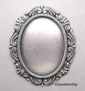 #1792 ANTIQUED STERLING SILVER PLATED 40X30 FILIGREE BORDERED BEZEL - 1 Pc - Picture 1 of 2