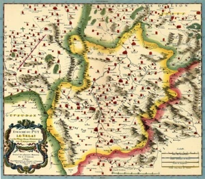 Reproduction carte ancienne - Le Velay 1670 - Foto 1 di 1