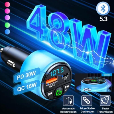 Bluetooth 5.3 FM-Transmitter 30W PD & QC 3.0 Für Auto Radio Kfz Ladegerät DHL - Bild 1 von 4