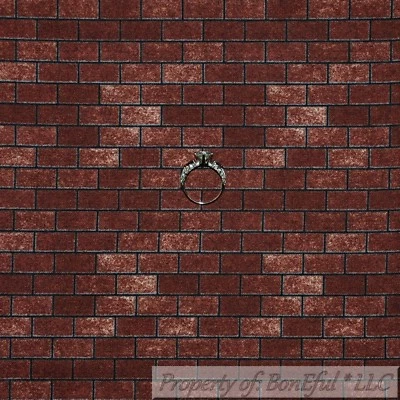 BonEful FABRIC FQ Cotton Quilt Brown Red BRICK House Pattern Print Block Square - Image 1 of 4