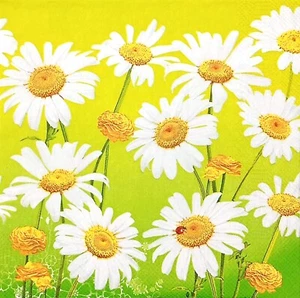 U436# 3 servilletas de papel individuales para decoupage blanco margarita flor prado en verde - Imagen 1 de 10