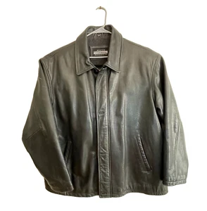 BLACK LEATHER JACKET BOSTON OUTFITTERS BIKER COAT WOOL LINING MENS XXL - Picture 1 of 12