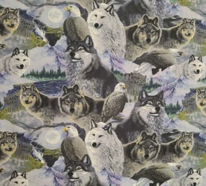 1ydx42"100% cotton, Michael R. Matherly for Four Seasons, David Textiles, Wolves - Picture 1 of 3